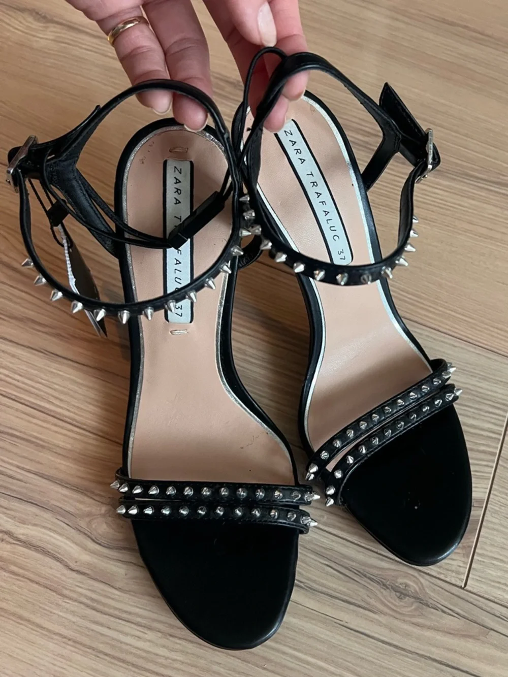 NWT ZARA Black Studded High Heel Sandals - Women's Strappy Stiletto 37 - Picture 5 of 7